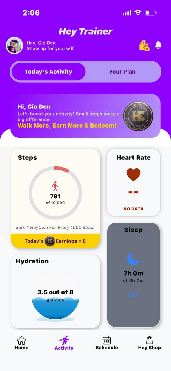 Hey Trainer activity screen